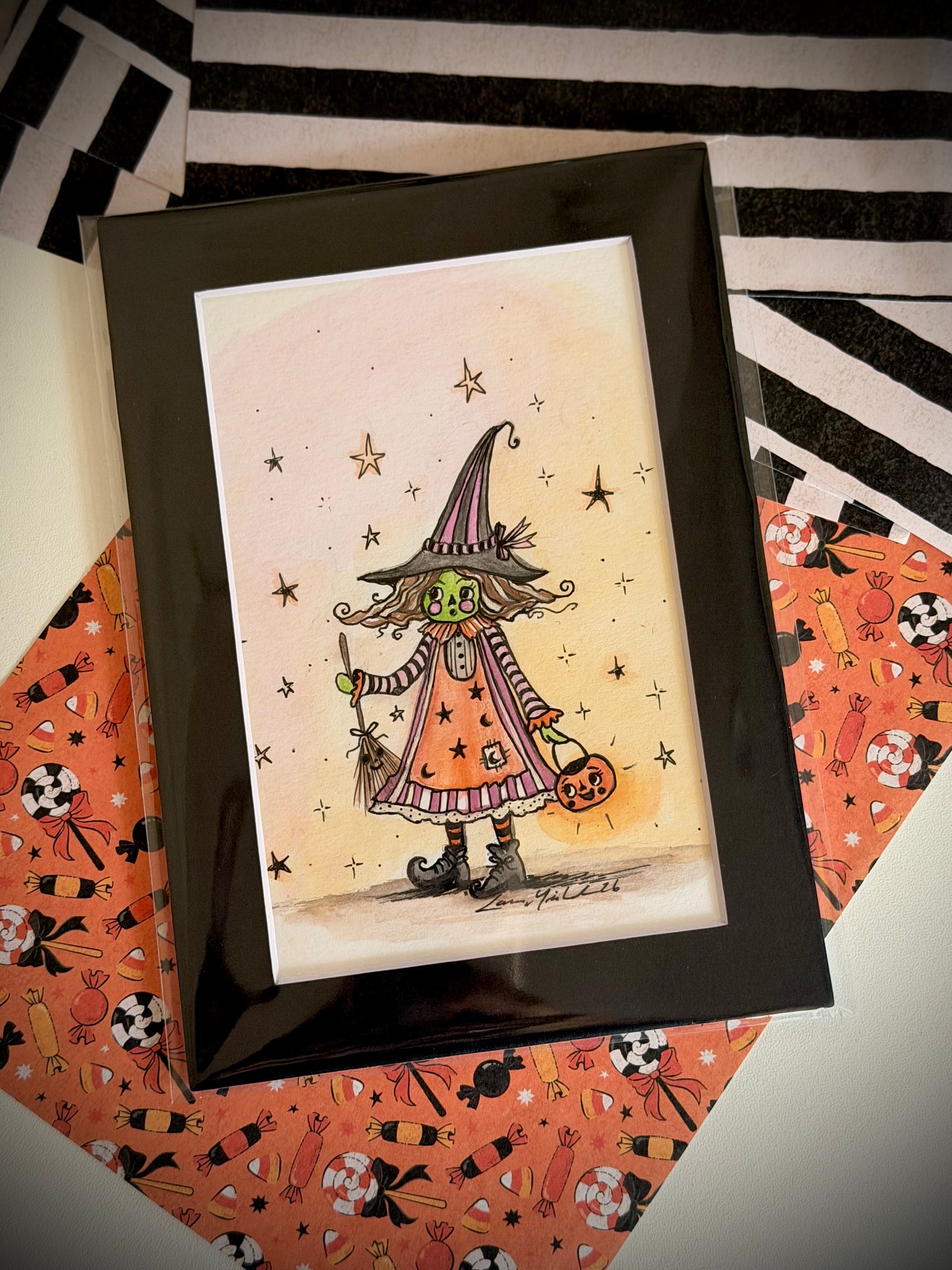 Winnie Witch - Original Painting - 5x7 mat frame in sleeve