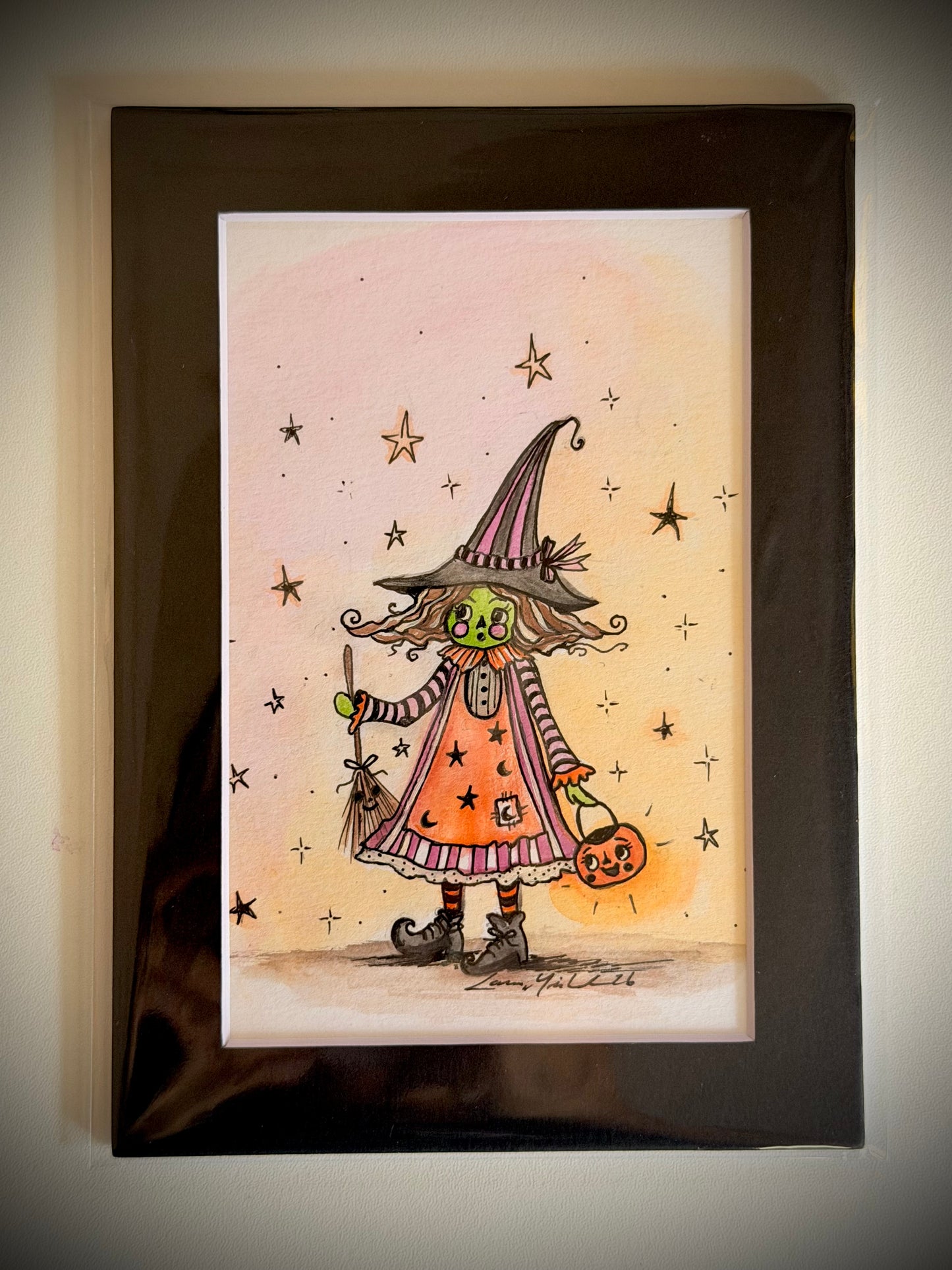 Winnie Witch - Original Painting - 5x7 mat frame in sleeve