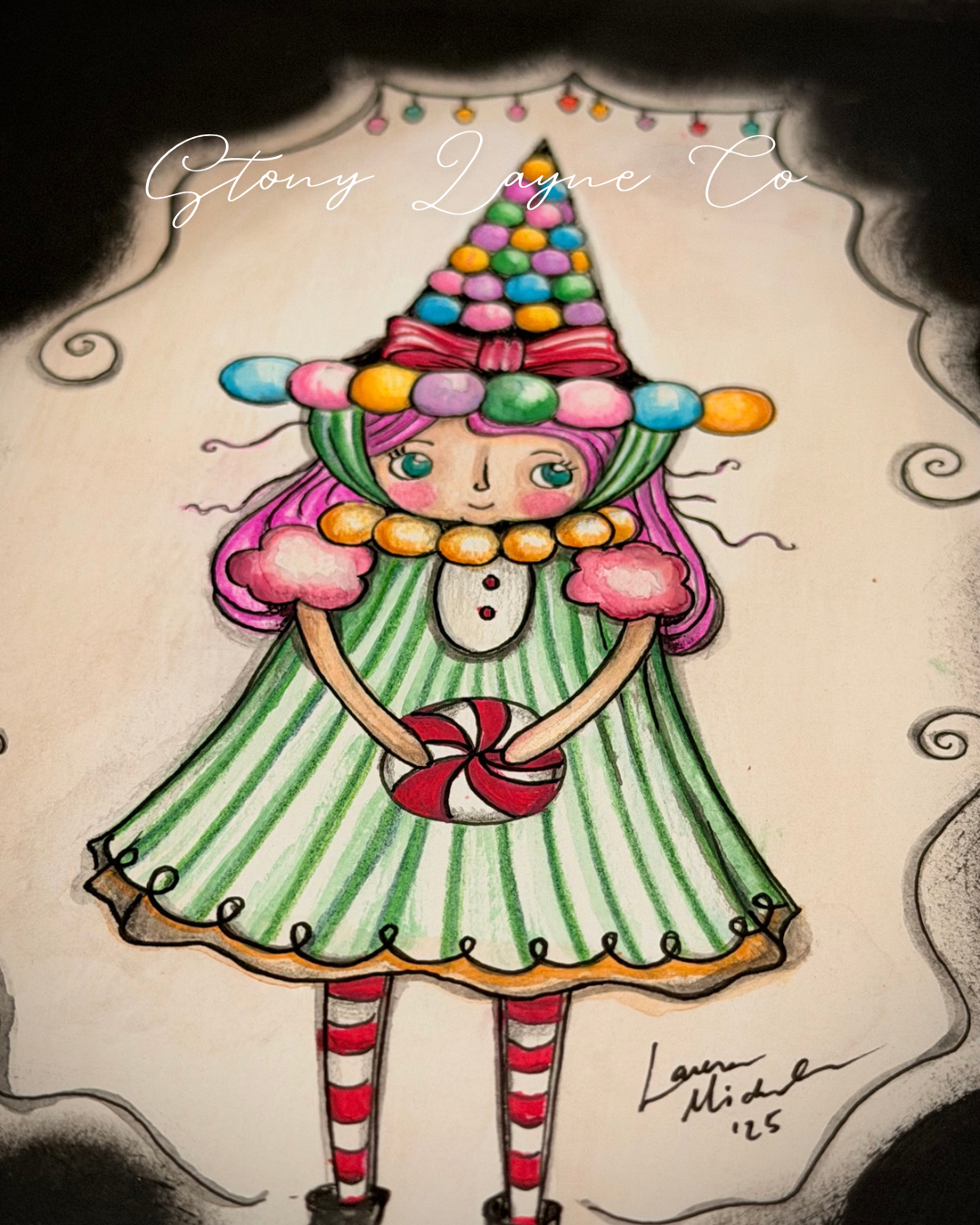 Framed Macaron Witch Original Painting 7.5x9.5
