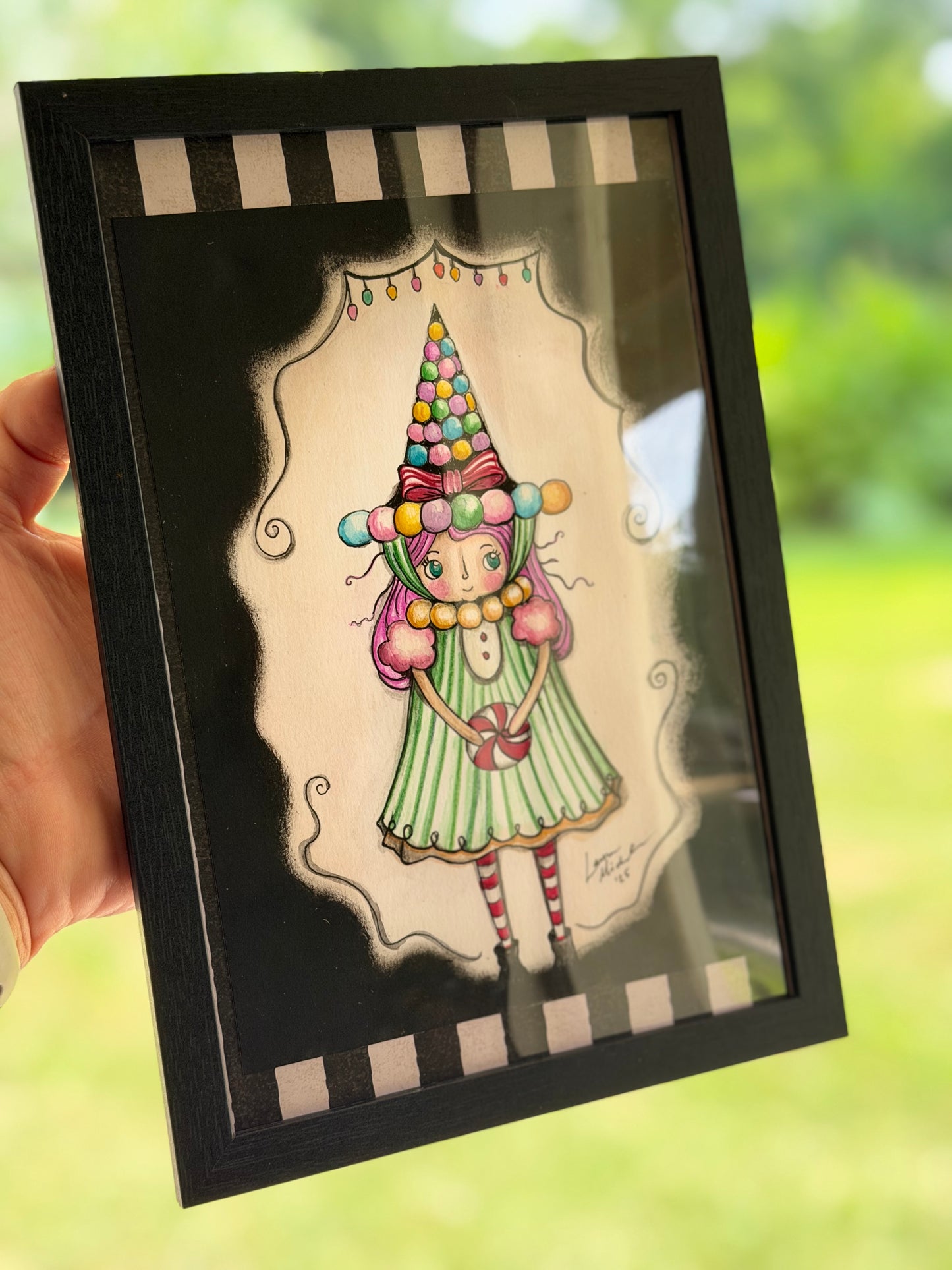 Framed Macaron Witch Original Painting 7.5x9.5