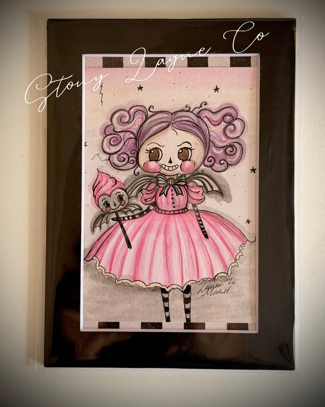 Rosabelle Batwings- Original Painting - 5x7 mat frame in sleeve